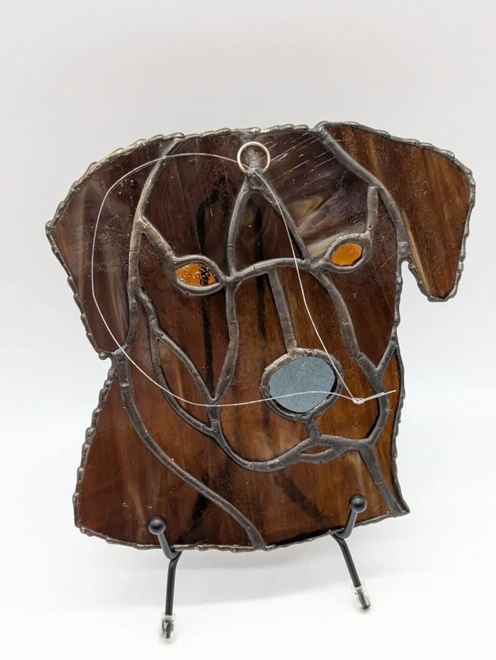 Handmade Stained Glass Brown Dog Window Hanging